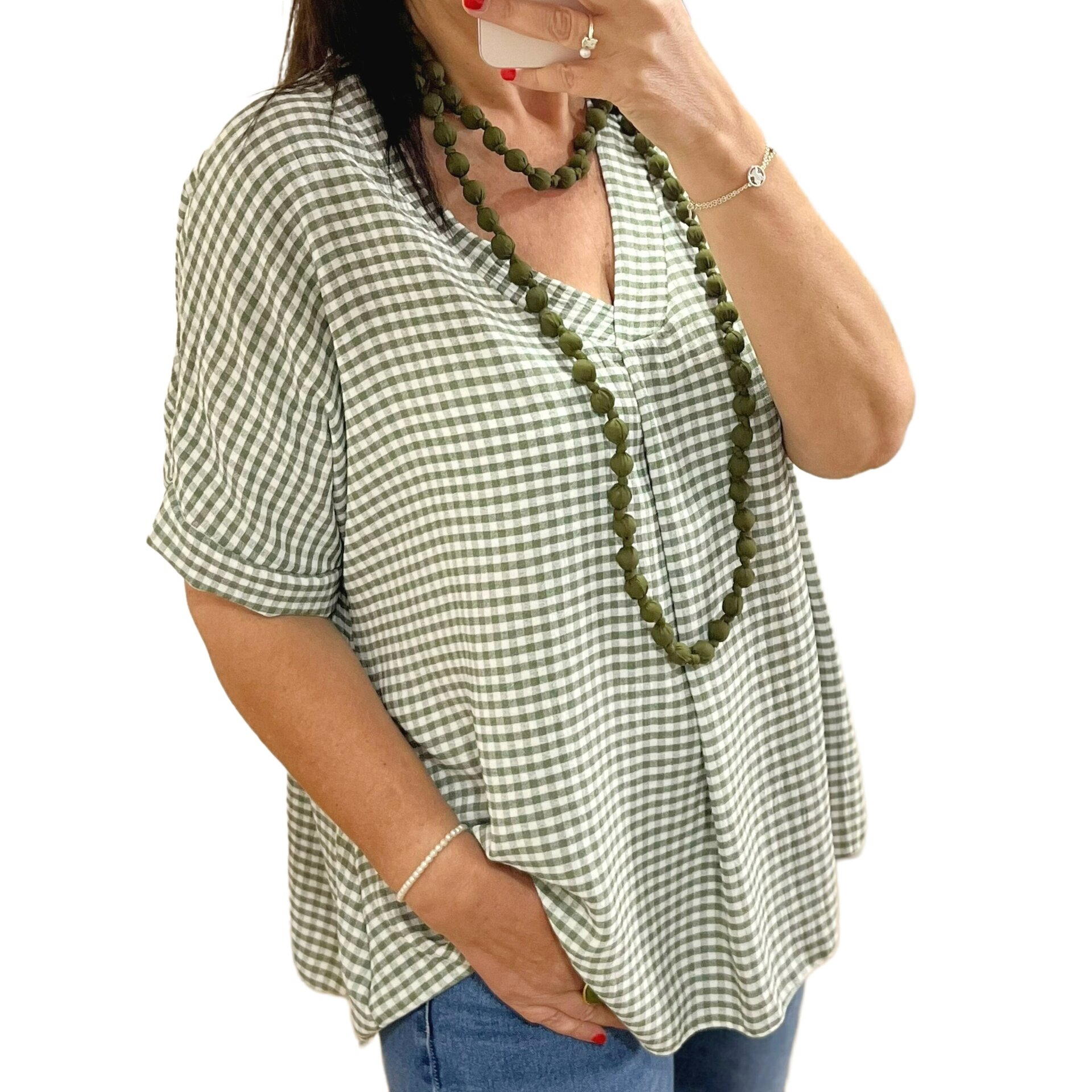 Blusa cuadro vichy caqui - 3