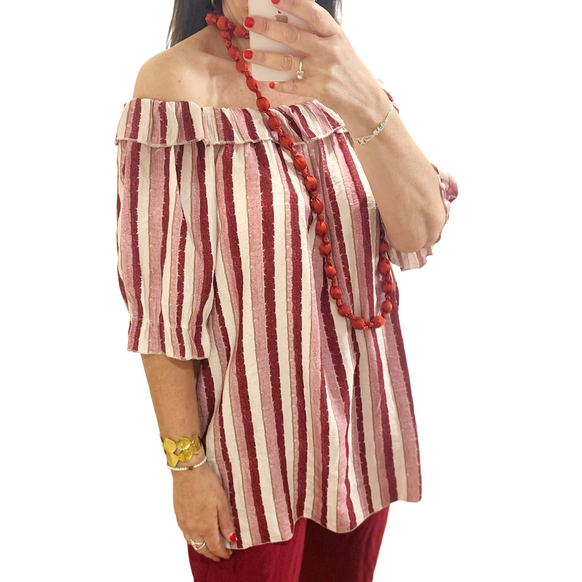 Blusa volante rayas  burdeos - 3