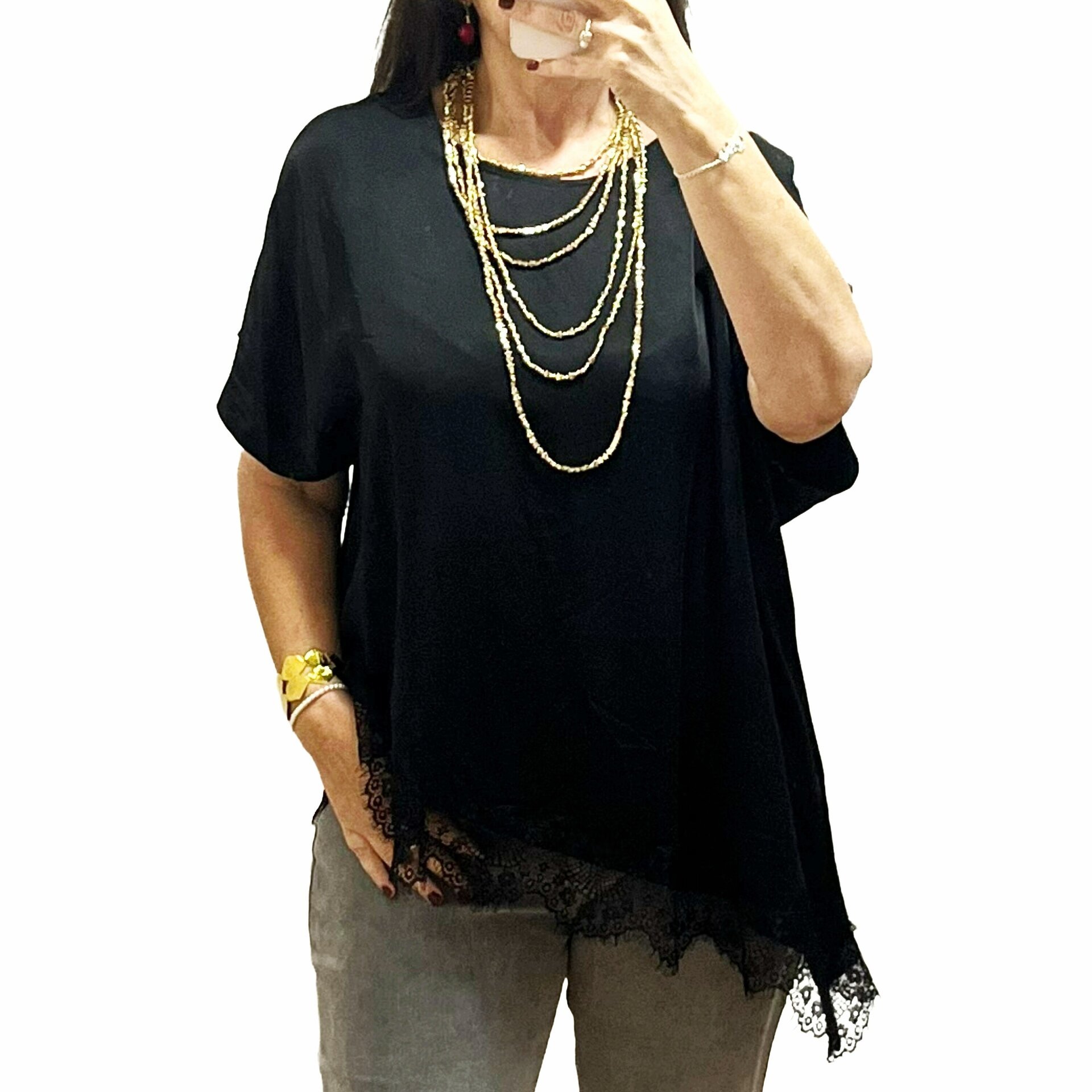 Blusa lencera negra asimetrica - 1