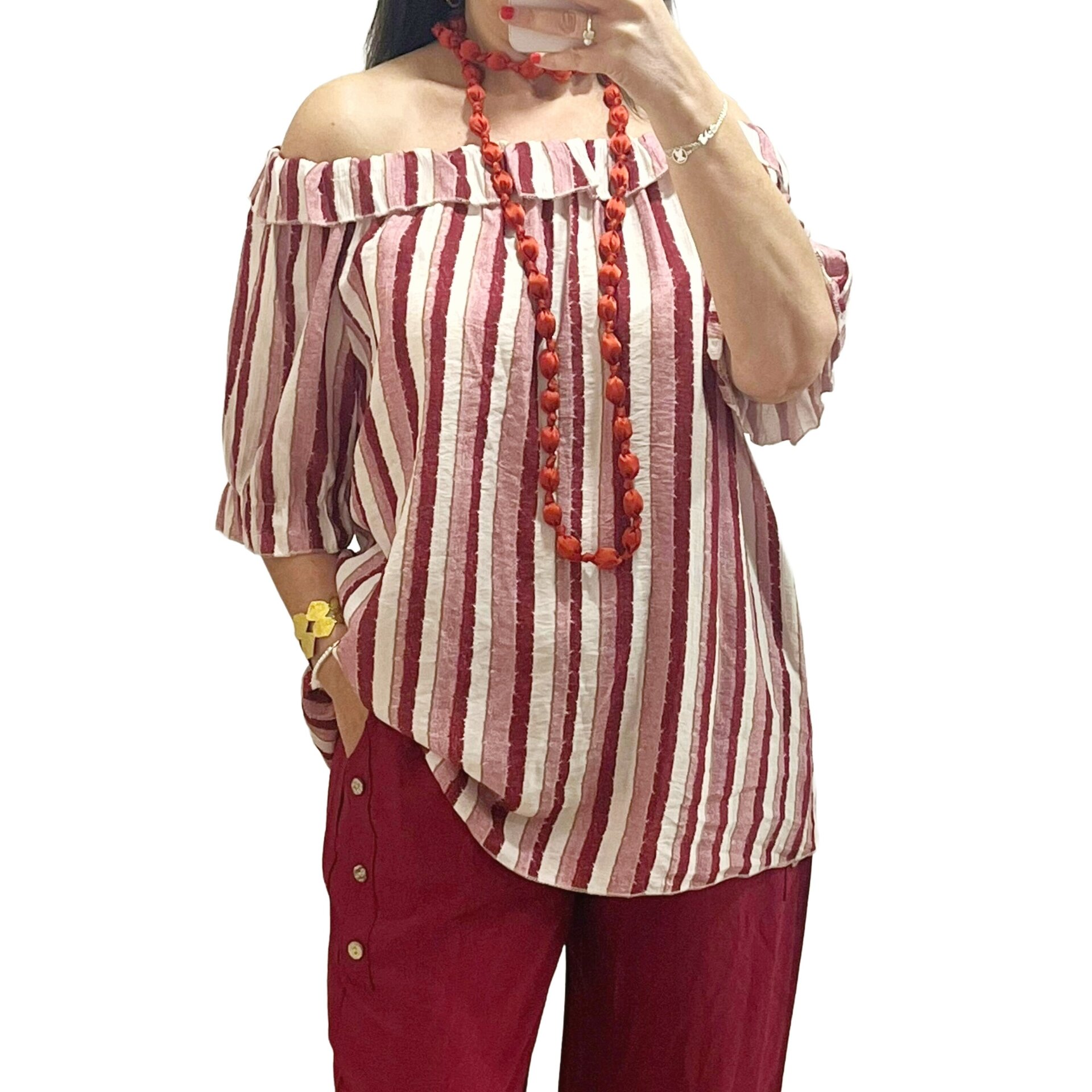 Blusa volante rayas  burdeos - 2