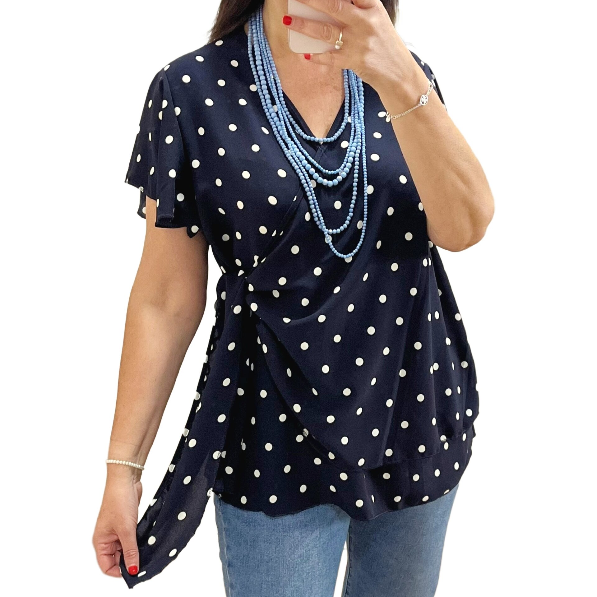 Blusa azul topos lazo - 1