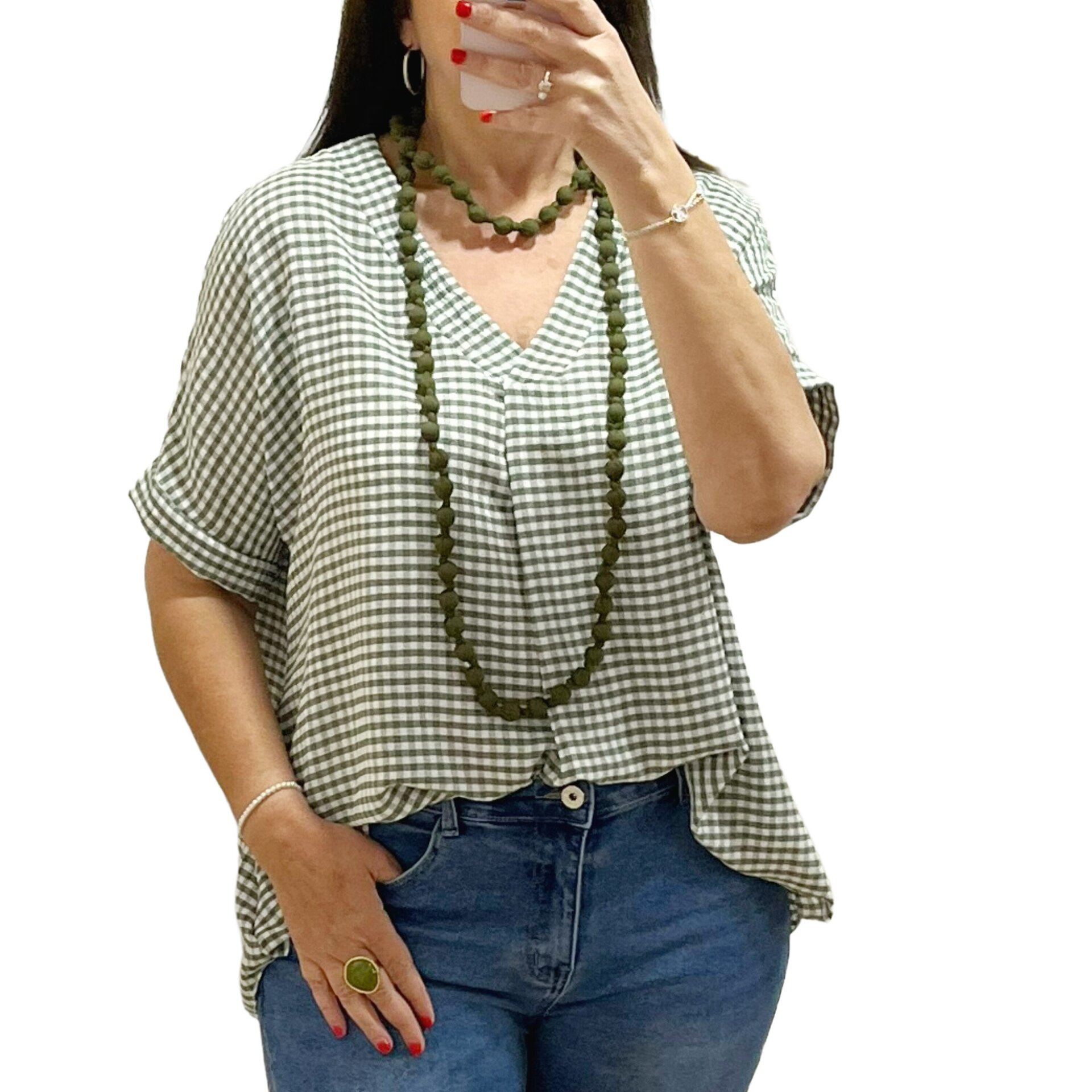 Blusa cuadro vichy caqui - 2