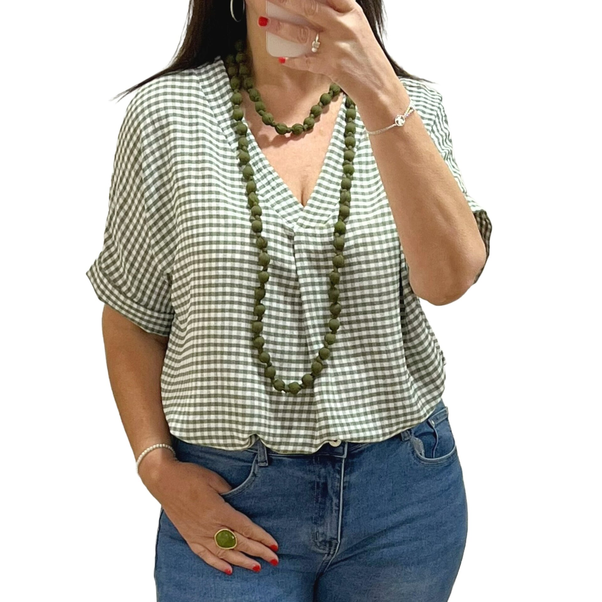 Blusa cuadro vichy caqui - 4