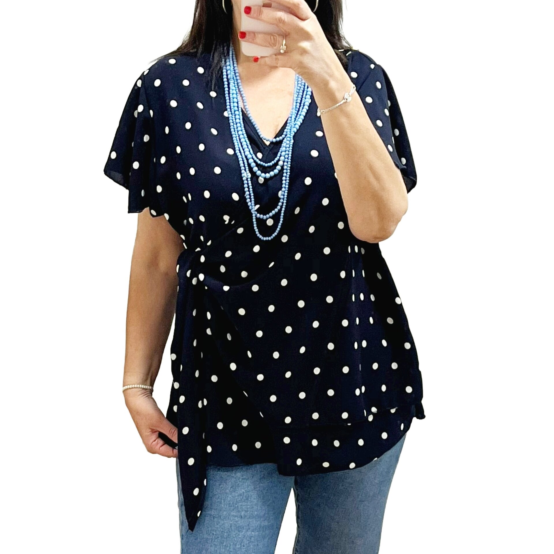 Blusa azul topos lazo - 2
