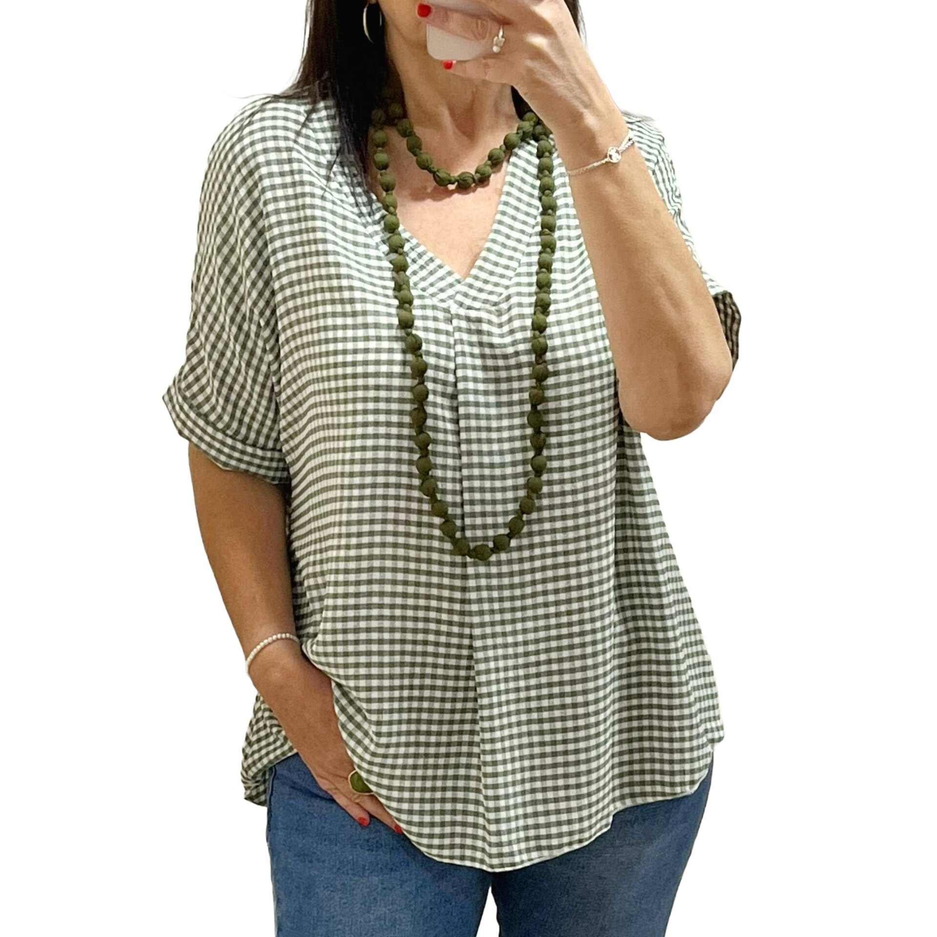 Blusa cuadro vichy caqui - 1