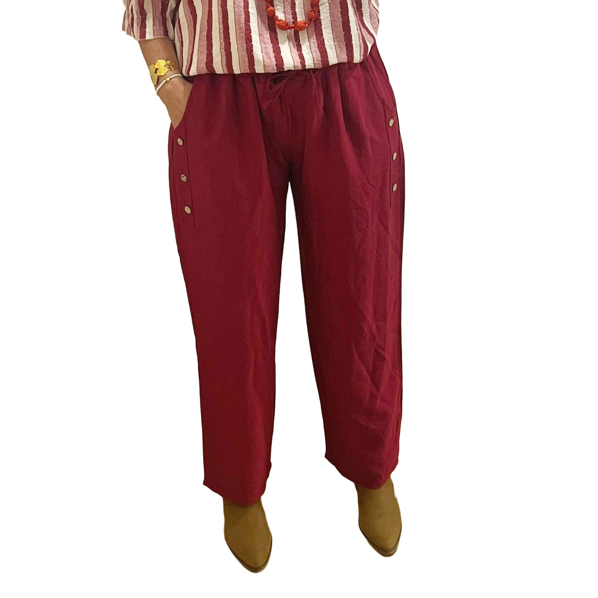Pantalon botones burdeos - 1