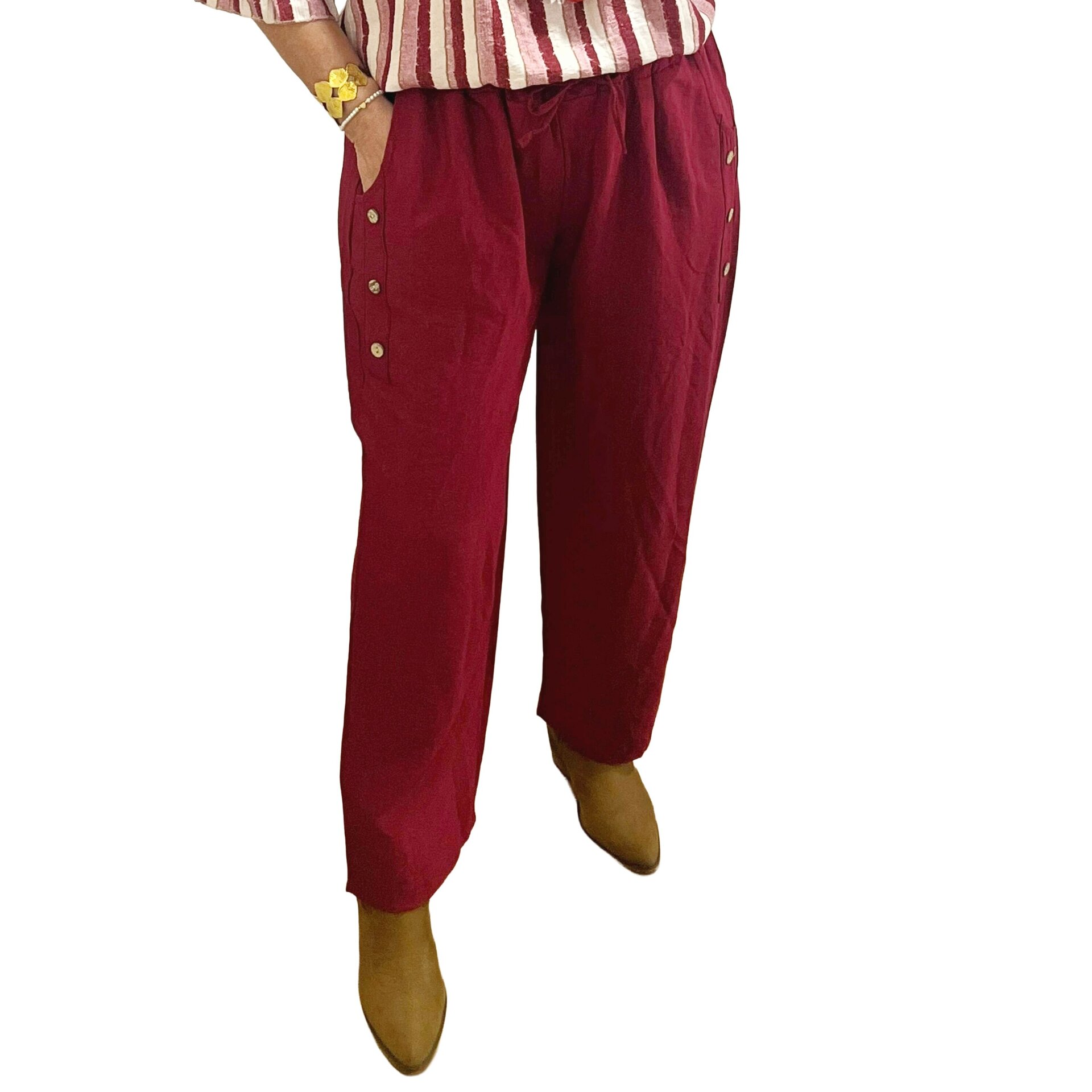Pantalon botones burdeos - 2